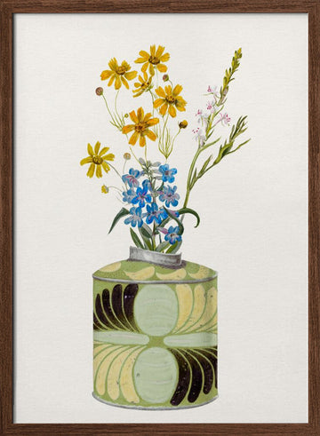 Colorful Flowers In Vase | Poster - Walnut Frame Interior