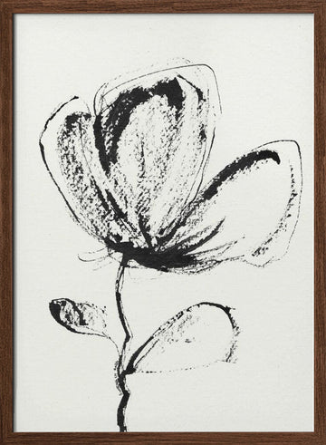 Expressive Ink Flower | Poster - Walnut Frame Interior