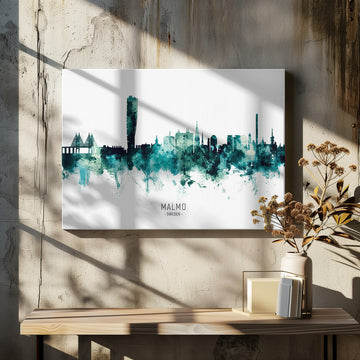 Malmo Watercolor Skyline | Canvas - Room Interior 2