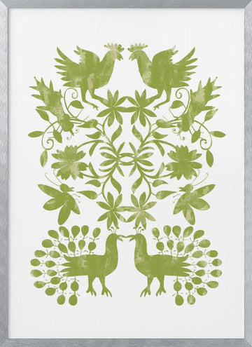 Green Botanical Symmetry | Poster - Silver Frame Interior