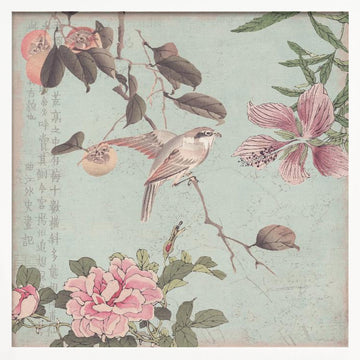Asian Bird and Peonies | Poster - White Frame Interior