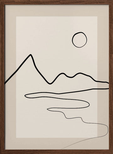 Minimalist River Mountains | Poster - Walnut Frame Interior