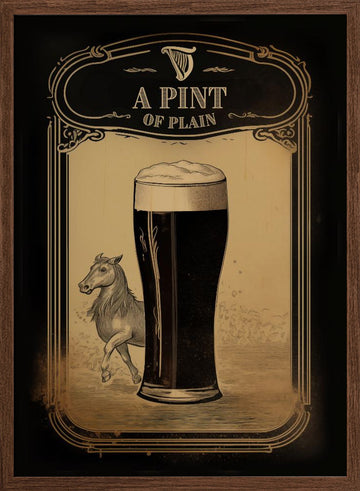 Irish Stout and Horse | Poster - Walnut Frame Interior