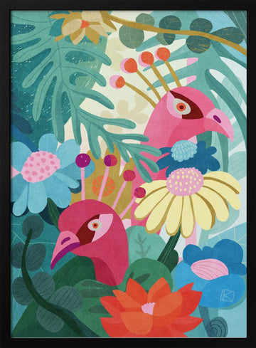 Tropical Birds And Flowers | Poster - Black Metal Frame Interior