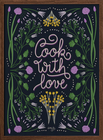 Cook With Love Art Print | Poster - Walnut Frame Interior