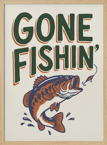 Gone Fishin Bass | Poster - Wood Frame Interior