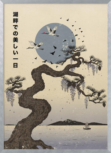 Wisteria Cranes Lake | Poster - Silver Frame Interior