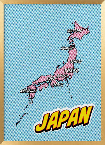 Pop Art Japan Map | Poster - Gold Frame Interior