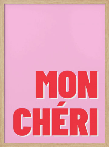 Mon Cheri Love Typography | Poster - Wood Frame Interior