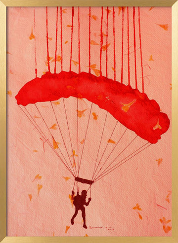 Skydiver Among Petals | Poster - Gold Frame Interior