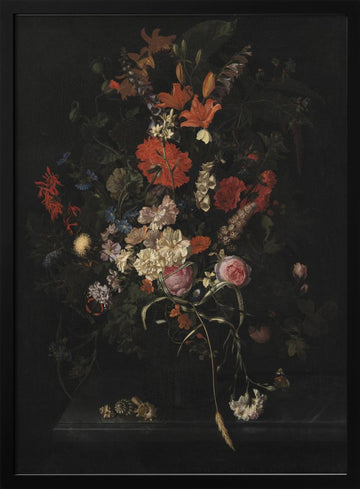 Bouquet of Flowers In a Glass Vase | Poster - Black Metal Frame Interior