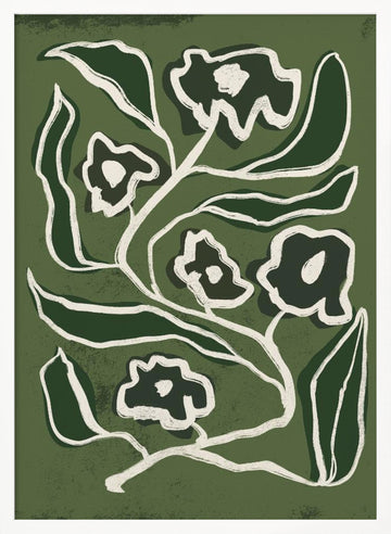 Modern Green Flowers | Poster - White Frame Interior