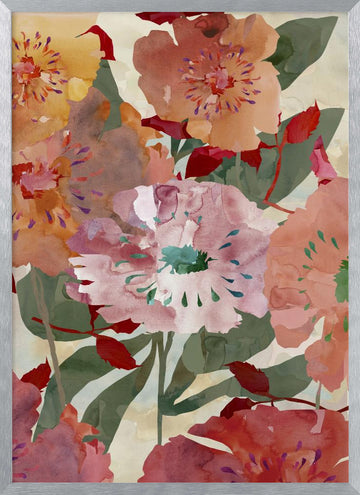 Colorful Watercolor Blooms | Poster - Silver Frame Interior
