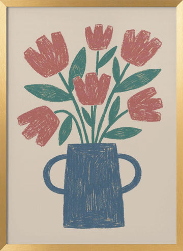 Rustic Tulips in Vase | Poster - Gold Frame Interior