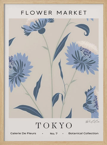 Tokyo Blue Flowers | Poster - Wood Frame Interior