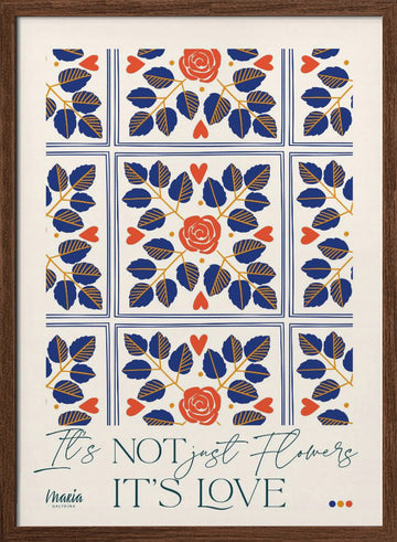 Love Flowers Botanical Pattern | Poster - Walnut Frame Interior