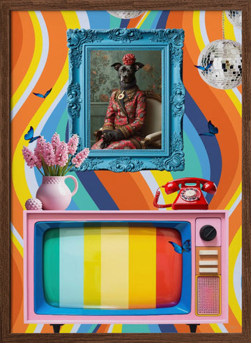 Vibrant Retro Dog Portrait | Poster - Walnut Frame Interior