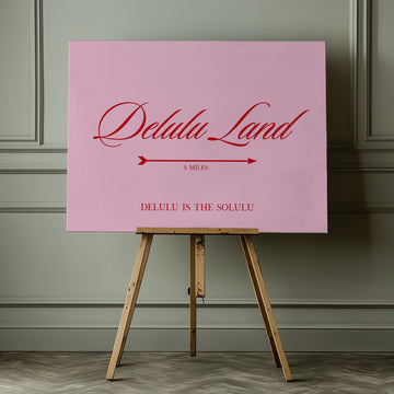 Delulu Land Pink Quote | Canvas - Room Interior 1