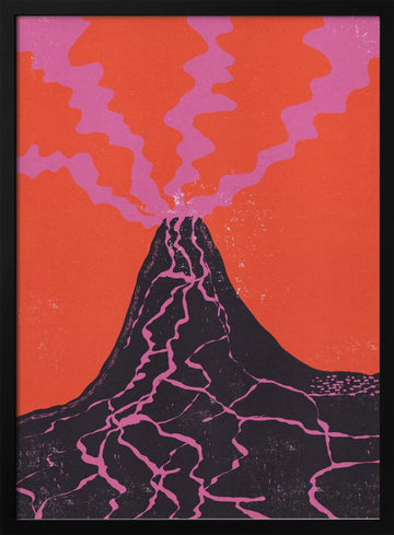 Vibrant Volcano Eruption | Poster - Black Metal Frame Interior