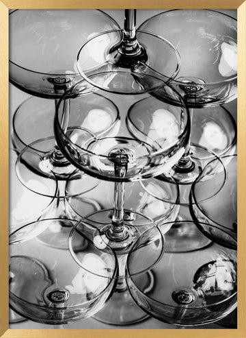Stacked Champagne Glasses | Poster - Gold Frame Interior