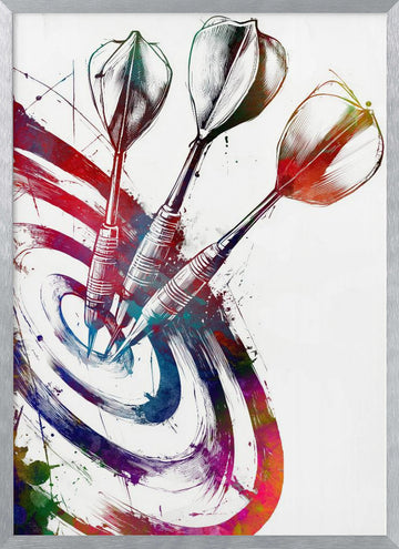 Colorful Darts Bullseye | Poster - Silver Frame Interior