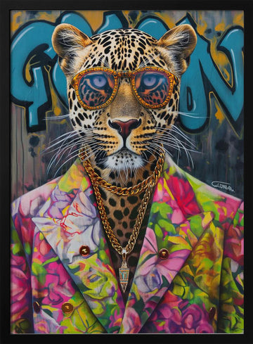 Stylish Leopard Graffiti | Poster - Black Metal Frame Interior