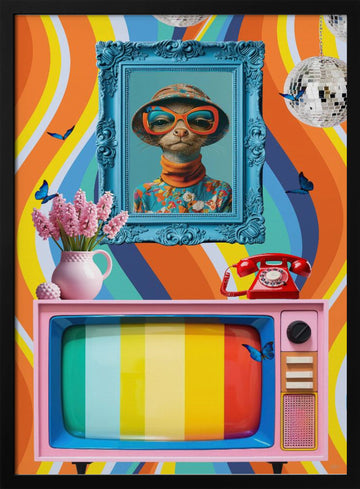 Stylish Retro Meerkat | Poster - Black Metal Frame Interior