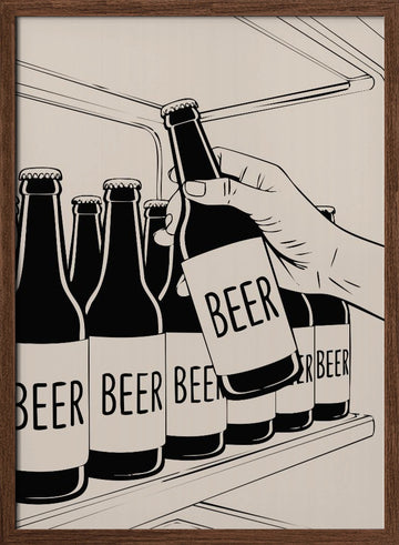 Grabbing a Cold Beer | Poster - Walnut Frame Interior