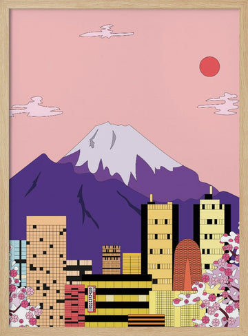 Mount Fuji City Sakura | Poster - Wood Frame Interior
