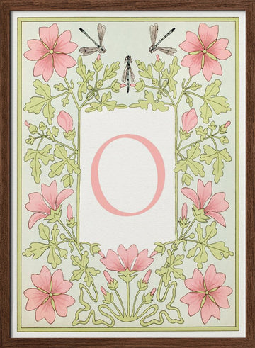 Elegant Floral Letter O | Poster - Walnut Frame Interior