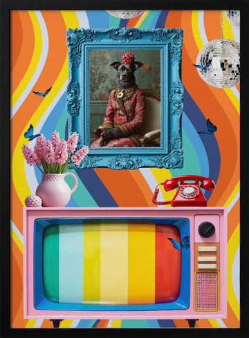Vibrant Retro Dog Portrait | Poster - Black Metal Frame Interior