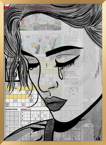 Melancholy Newspaper Woman | Poster - Gold Frame Interior