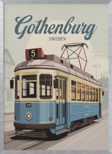 Gothenburg Vintage Tram | Poster - Silver Frame Interior