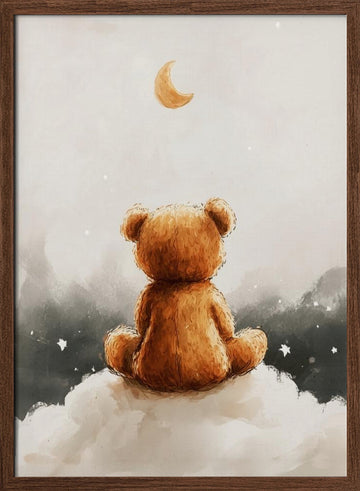 Moonlit Bear Dreams | Poster - Walnut Frame Interior