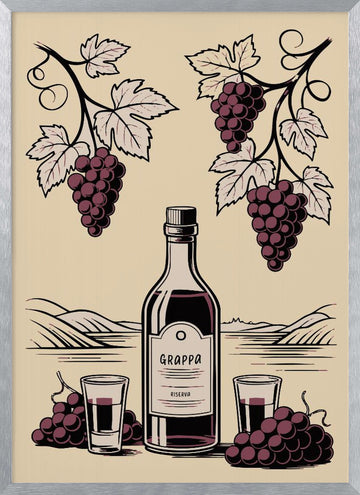 Grappa And Grapes | Poster - Silver Frame Interior