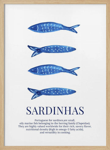 Portuguese Blue Sardines | Poster - Wood Frame Interior