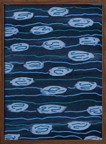 Blue Water Patterns | Poster - Walnut Frame Interior