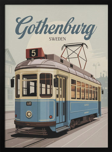 Gothenburg Vintage Tram | Poster - Black Metal Frame Interior