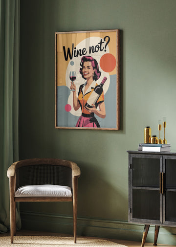 Happy Retro Wine Woman | Poster - Room Interior 2