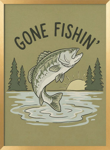 Gone Fishin Bass Lake | Poster - Gold Frame Interior