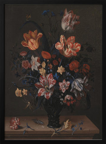 Tulips and Other Flowers In a Room | Poster - Black Metal Frame Interior