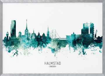 Halmstad Sweden Skyline | Poster - Silver Frame Interior