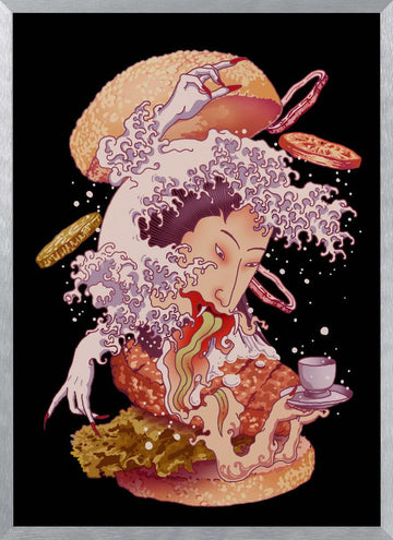 Ukiyo-e Burger Monster | Poster - Silver Frame Interior