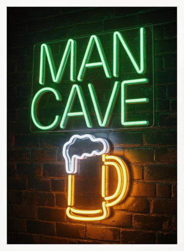Man Cave Beer Mug Neon | Poster - White Frame Interior
