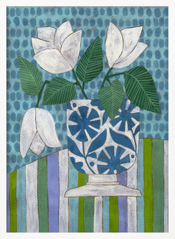 Fresh Blooms Blue Vase | Poster - White Frame Interior