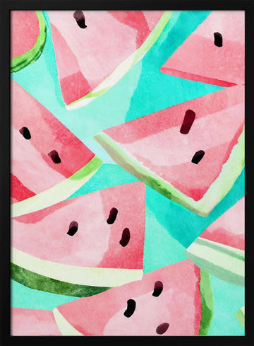 Refreshing Watermelon Pattern | Poster - Black Metal Frame Interior
