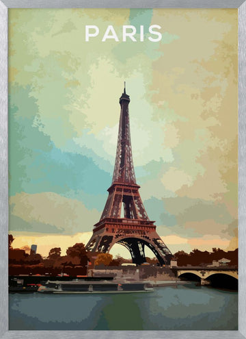 Eiffel Tower Paris Sunset | Poster - Silver Frame Interior