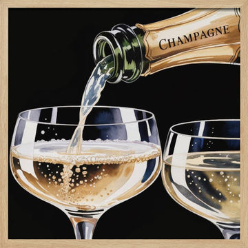 Golden Champagne Pour | Poster - Wood Frame Interior