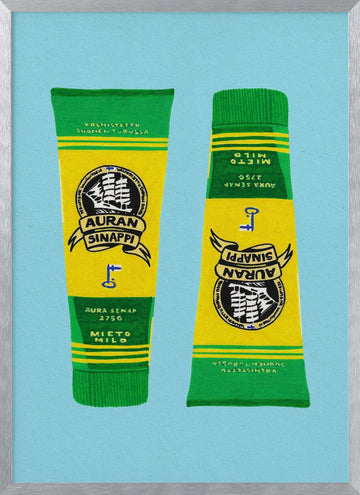 Classic Finnish Mustard Tubes | Poster - Silver Frame Interior