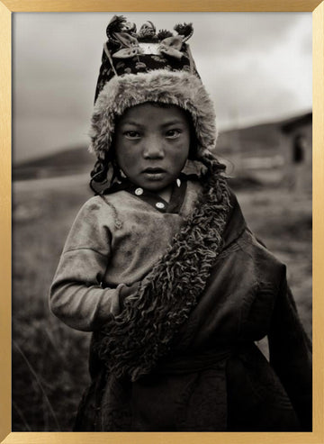 Watchful Child in Fur | Poster - Gold Frame Interior
